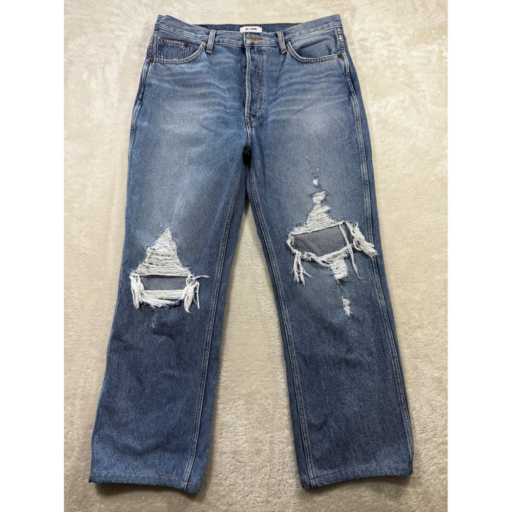 RE/DONE Womens 90s High Rise Loose Distressed Blue Jeans 32 Meas: 34x27.5